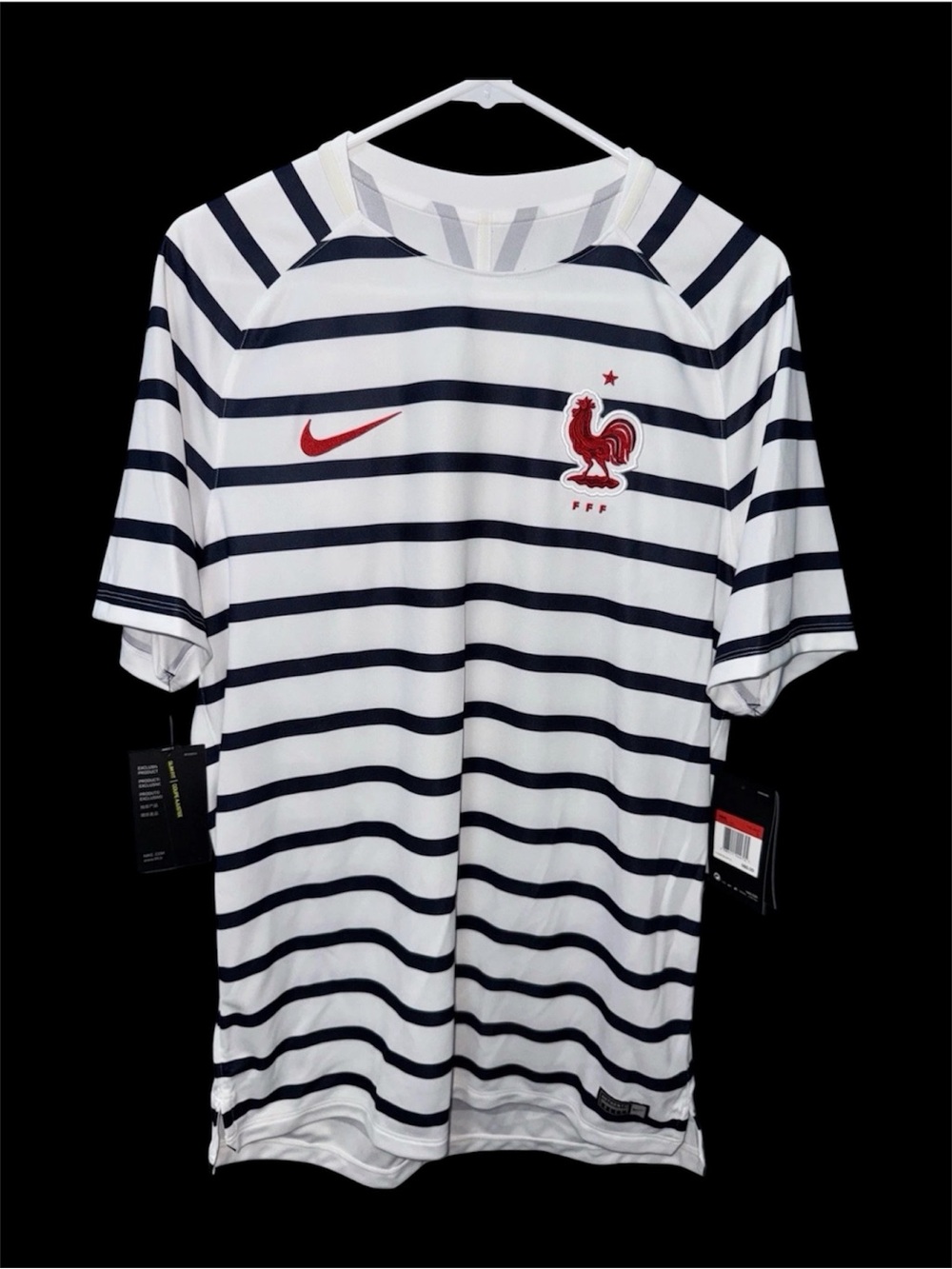 Nike France 2018 Pre Match Warm Up Soccer Jersey Top White Red Large Football